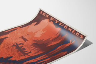 Vintageposter Pyrénées, grottes de Bétharram, weergegeven op een gebogen blad, perspectiefzicht.