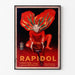 Vintage poster Rapidol, weergegeven in een smal kader aan een lichte muur.