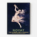 Vintageposter Royat, santé et jeunesse, gepresenteerd in een smal kader aan een lichte muur.