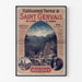 Vintageposter Saint-Gervais, kuuroord, in een smal lijstje aan een lichte muur.