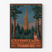Vintage poster Thann, industriële expositie, gepresenteerd in een smal lijstje aan een lichte muur.