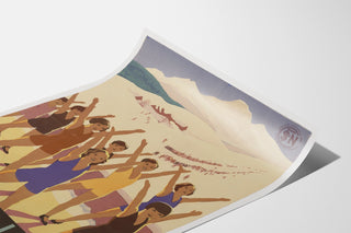 Vintage poster Villard-de-Lans, SNCF, gepresenteerd op een gebogen blad, perspectivisch uitzicht.
