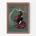 Vintageposter Woman and Wine, Princess’s Theatre, in een slank kader aan een lichte muur.
