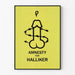 Minimalist yellow poster with symbolic drawing Amnesty for Halliker