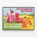 Vintage poster inspired by Vietnamese agricultural and military themes — framed artwork on a wall