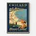 Vintage Chicago Poster - De Vakantiestad - Retro Muurdecoratie