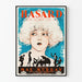 Vintage filmposter met gestileerde portret en silhouetten