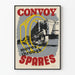 Vintage poster van de convoy die door spares militaire vrachtwagen rijdt