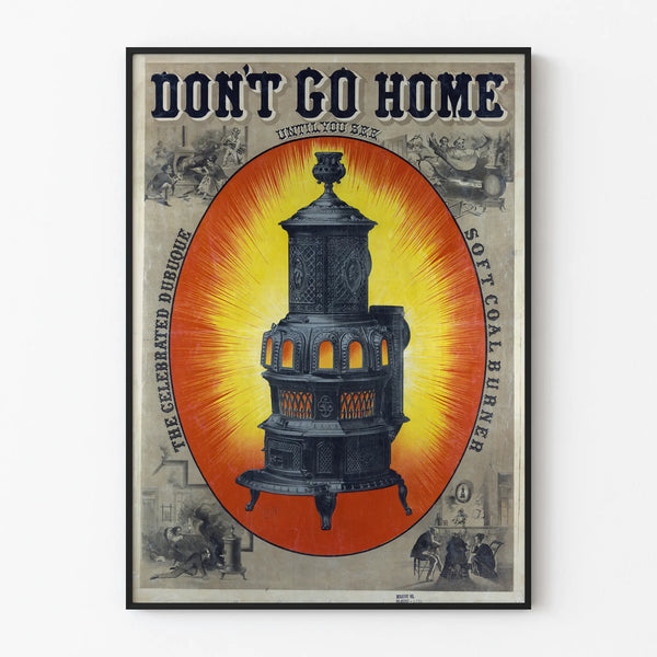 Vintage poster van de kolenfornuis Dubuque Soft Burner