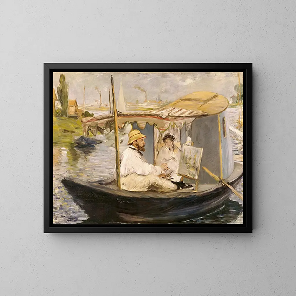 van Claude Monet die schildert in zijn boot-atelier - Édouard Manet — ingelijst kunstwerk aan de muur