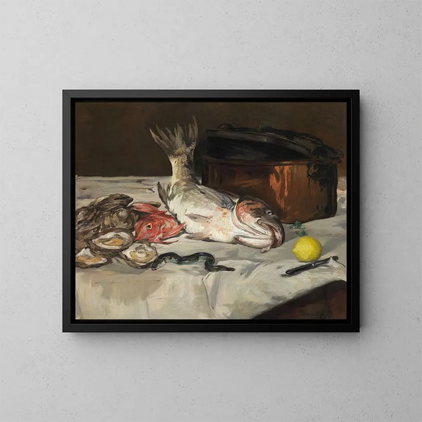 Natuurgetuigenis met vissen - Édouard Manet — ingelijst kunstwerk aan de muur