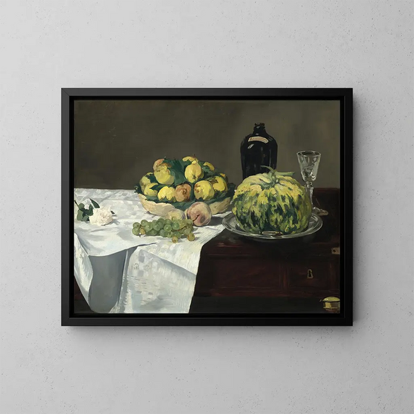 Natuurstudie met een meloen en perziken - Édouard Manet — ingelijst kunstwerk aan de muur