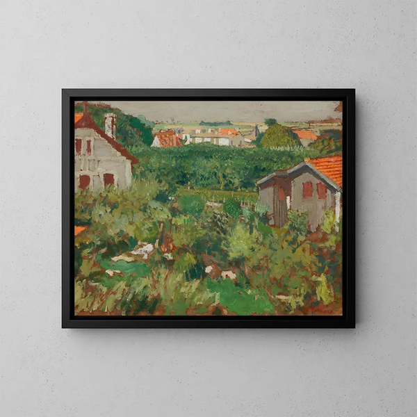 van een huisjes in een omheining - Édouard Vuillard — ingelijst kunstwerk aan de muur