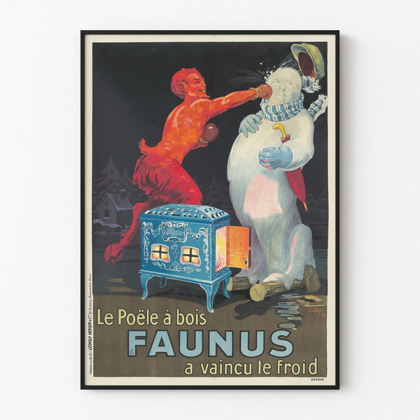 Vintage poster van houtkachel Faunus muurdecoratie