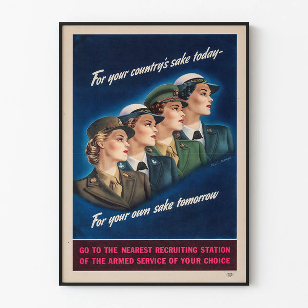 Vintage poster voor vrouwelijke militaire wervingscampagne voor muurdecoratie