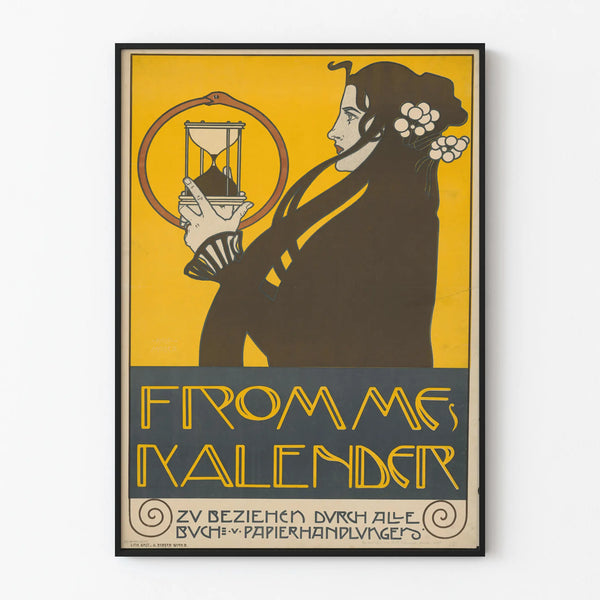 Decoratieve Art Nouveau poster met vrouw en zandloper