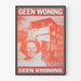Vintage Rode Poster met Portret en Verwoest Gebouw