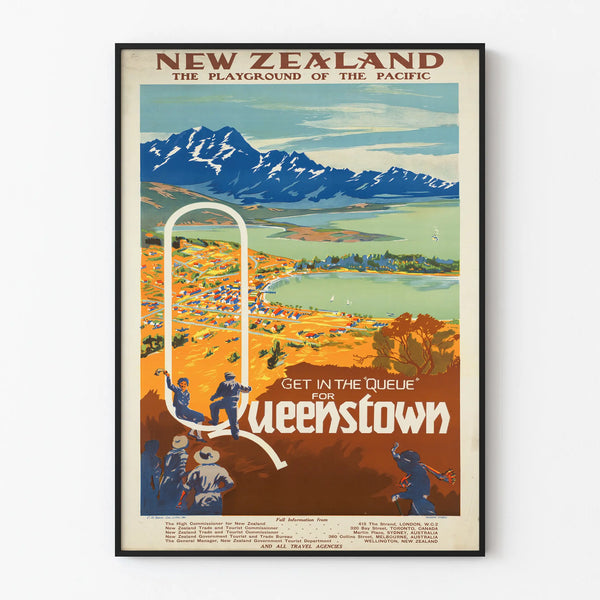 Vintage poster van Queenstown, Nieuw-Zeeland, decoratief