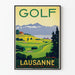 Vintage poster Golf Lausanne Zwitserland, retro wanddecoratie