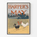 Vintage poster Harper's May met haan op een landelijk landschap