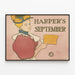 Vintage Harper's September poster with stylized female portrait — framed artwork on a wall