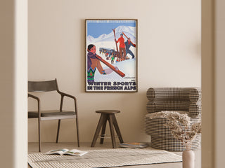 Sports d'hiver dans les Alpes | Reproduction d’affiche ancienne en Anglais