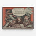 Vintage humorous poster of soldiers and bombs — framed artwork on a wall