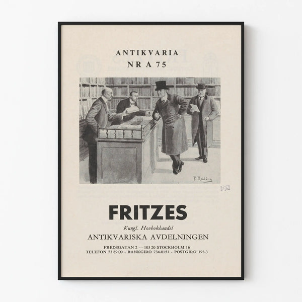 Vintage poster van oude boekhandel - Boeken scène met klanten
