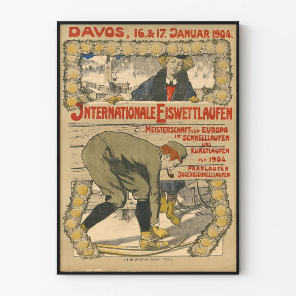Vintage poster van de schaatswedstrijd in Davos 1904
