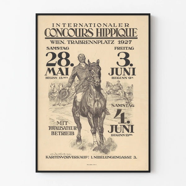 Internationale hippische wedstrijdposter 1927 - vintage muurdecoratie met paardensportthema