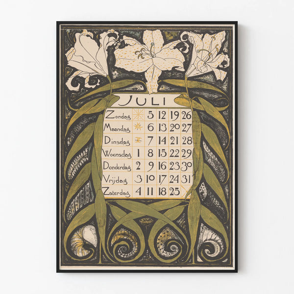 Muurschilderij kalenderposter juli 1896 in Art Nouveau-stijl