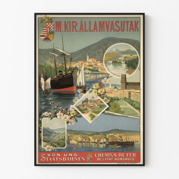 Vintage poster Hongaarse spoorwegen - Muurschildering reis naar Kroatië