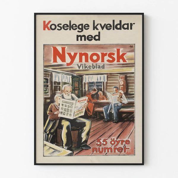 Vintage Noorse Nynorsk Krantenpagina Poster