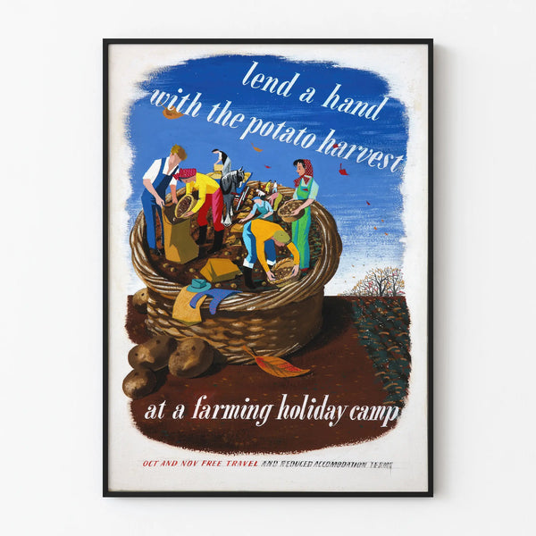 Vintage poster van aardappelpluk op de boerderij
