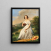 van een elegante dame met een Florentijnse hoed in een landschap - Lise Bruyère — ingelijst kunstwerk aan de muur