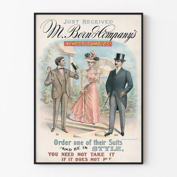 Vintage reclameposter M. Born & Company elegante kostuums