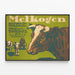 Vintage Melkogen poster for dairy cow feeding — framed artwork on a wall