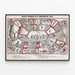 Vintage poster of firefighter board game Nieuw Vermakelijk Brandweer Spel — framed artwork on a wall