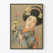 Decorative Poster of a Woman in a Blue Kimono with a Sake Bottle