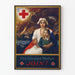 Vintage Poster with Red Cross Theme of Motherhood and Protection
