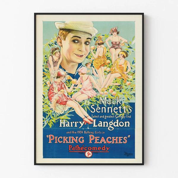 Vintage poster Picking Peaches met Harry Langdon en baders uit de jaren 1920