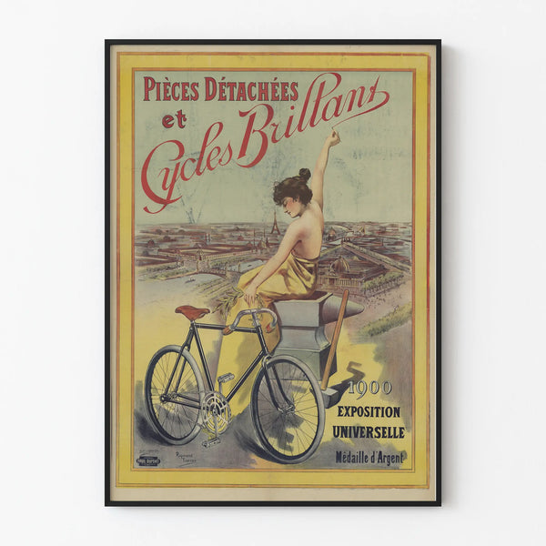 Vintage poster Onderdelen en Fietsen Brillant - Retro wanddecoratie