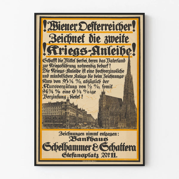Vintage poster voor de tweede oorlogsobligatie-uitgifte met uitzicht op Stephansplatz