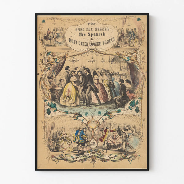 Vintage poster van traditionele dansen Pop Goes The Weasel en andere landelijke dansen