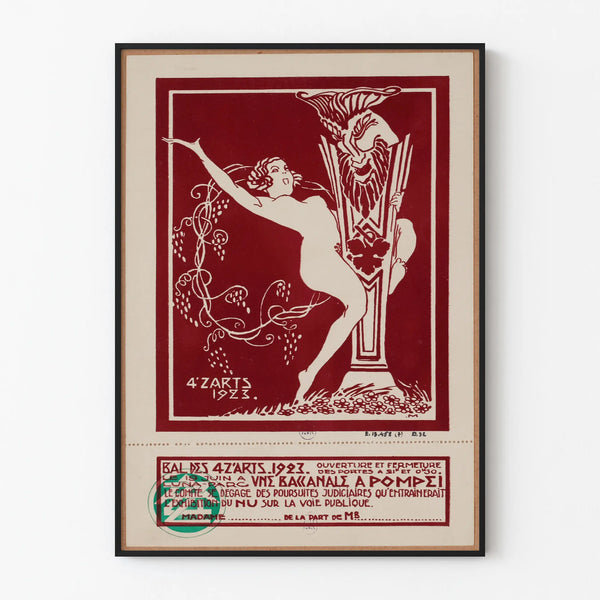 Poster Bal van de 4 Z'Arts 1923 Bacchanale in Pompeii - Vintage Muurschildering