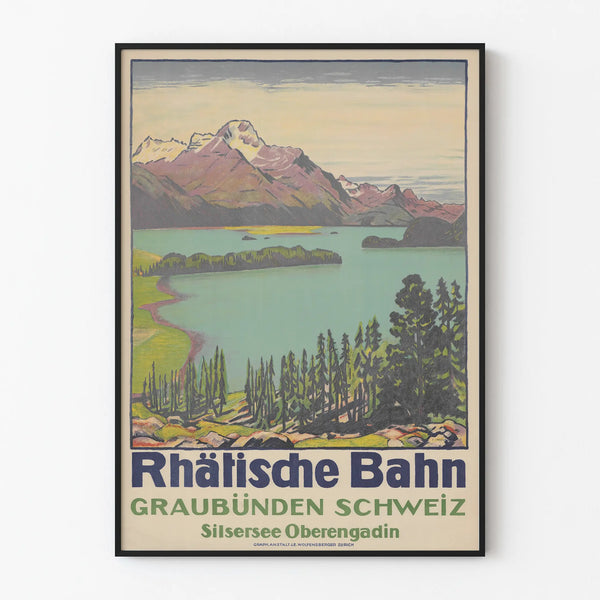 Vintage poster Rhätische Bahn – Silsersee en Oberengadin in Zwitserland