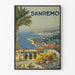 Vintage poster Sanremo panoramisch uitzicht en bloemen