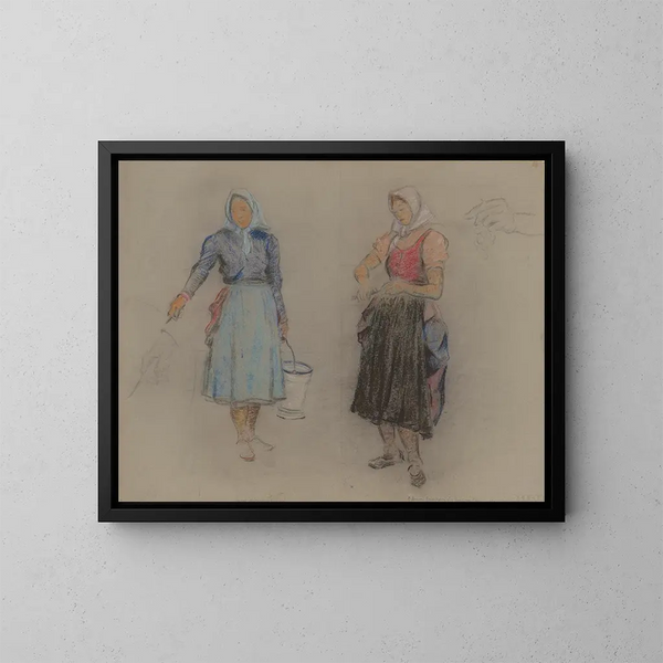 Studie van vrouwen uit de wijngaarden - Stefan Polkorb — ingelijst kunstwerk aan de muur