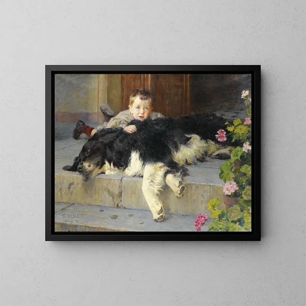 De kleine jongen met hond - Étienne Dinet — ingelijst kunstwerk aan de muur