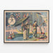 Vintage poster of Asian acrobats in full performance — framed artwork on a wall
